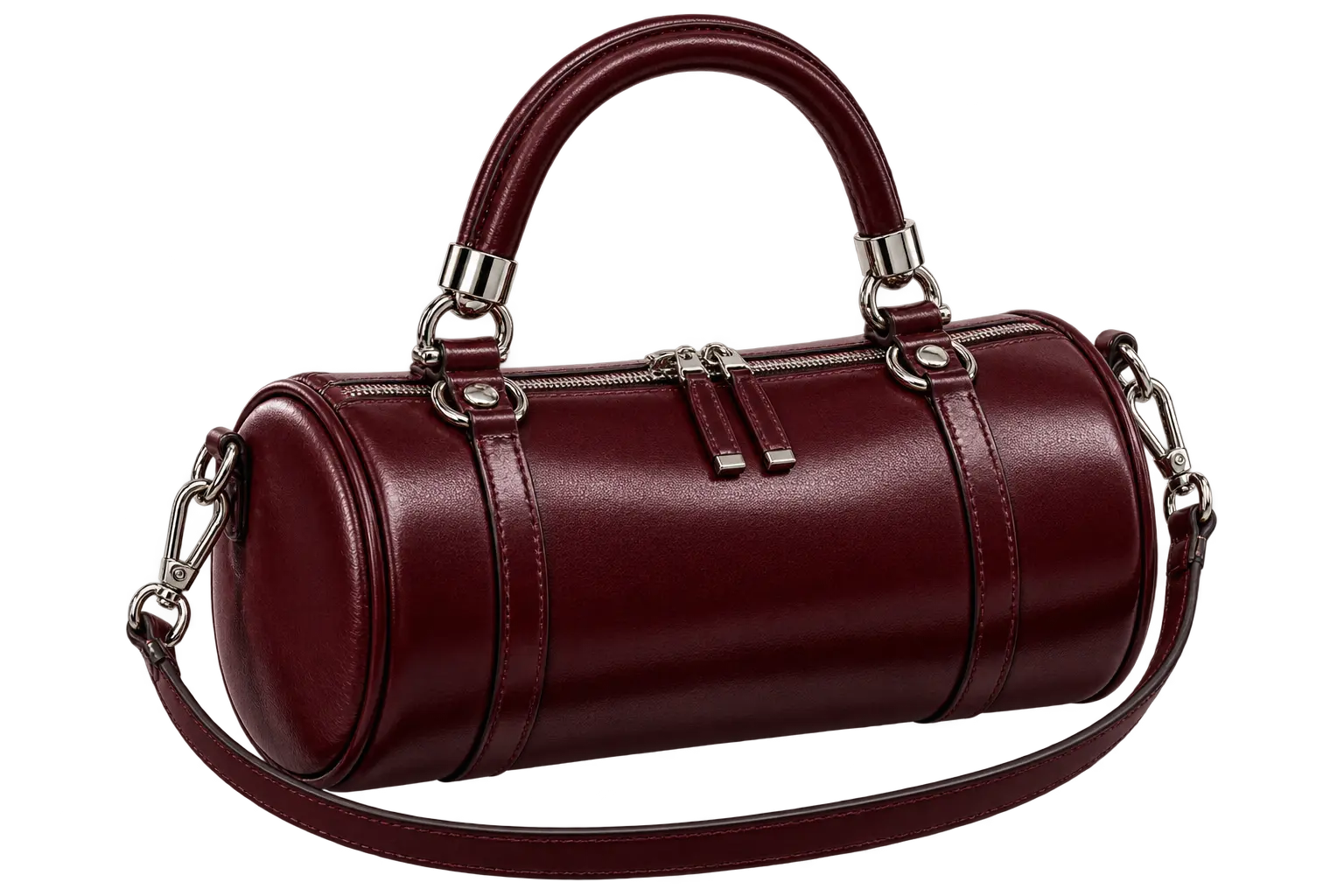 Oxblood cylindrical handbag
